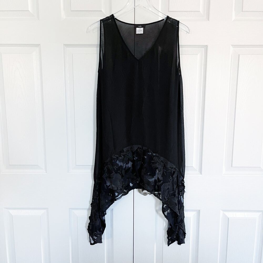 Ruti Black Sheer Lace Tunic Tank Sharkbite Hem Lagenlook Whimsigoth Witchcore